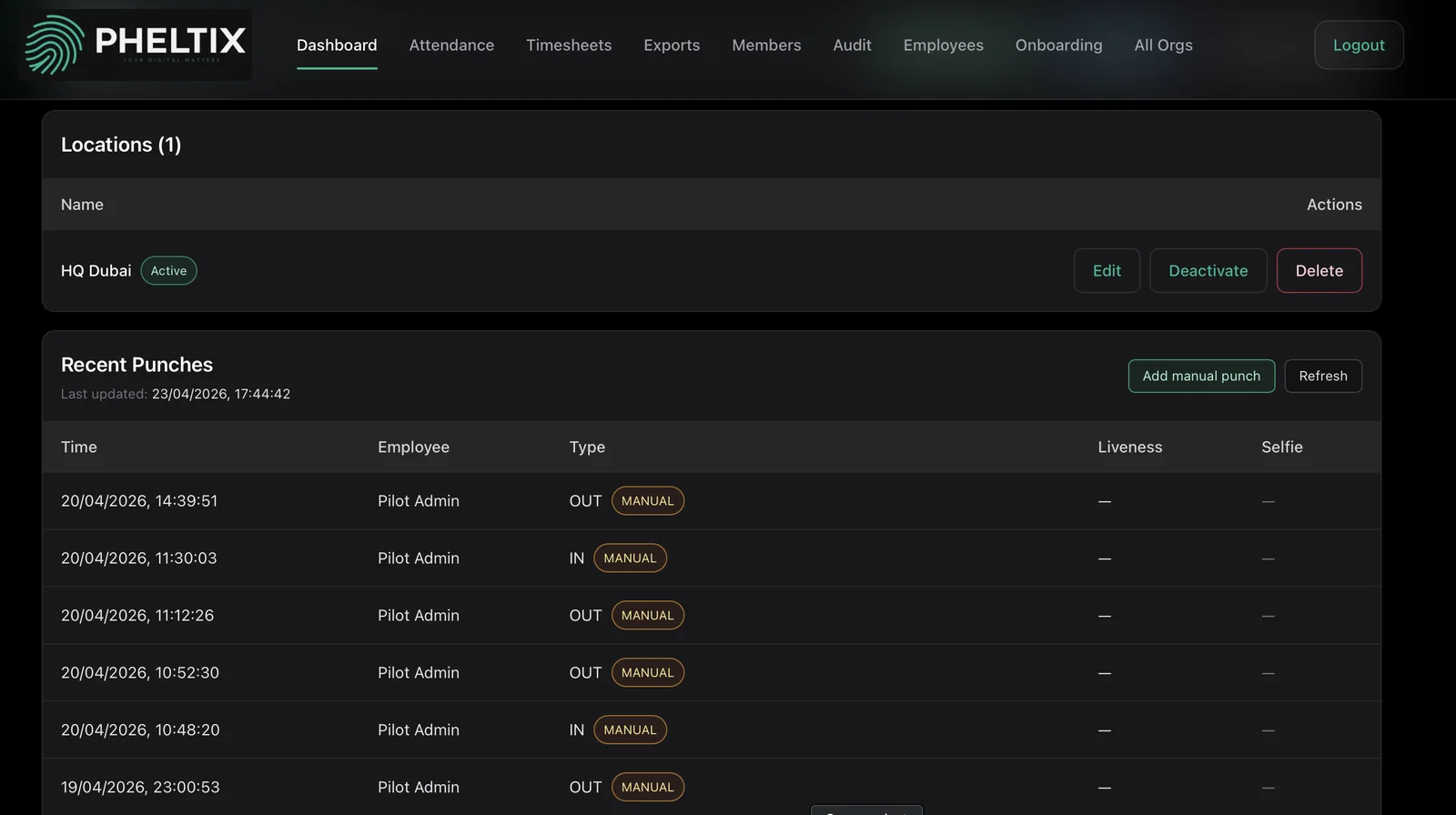 PHELTIX web dashboard preview